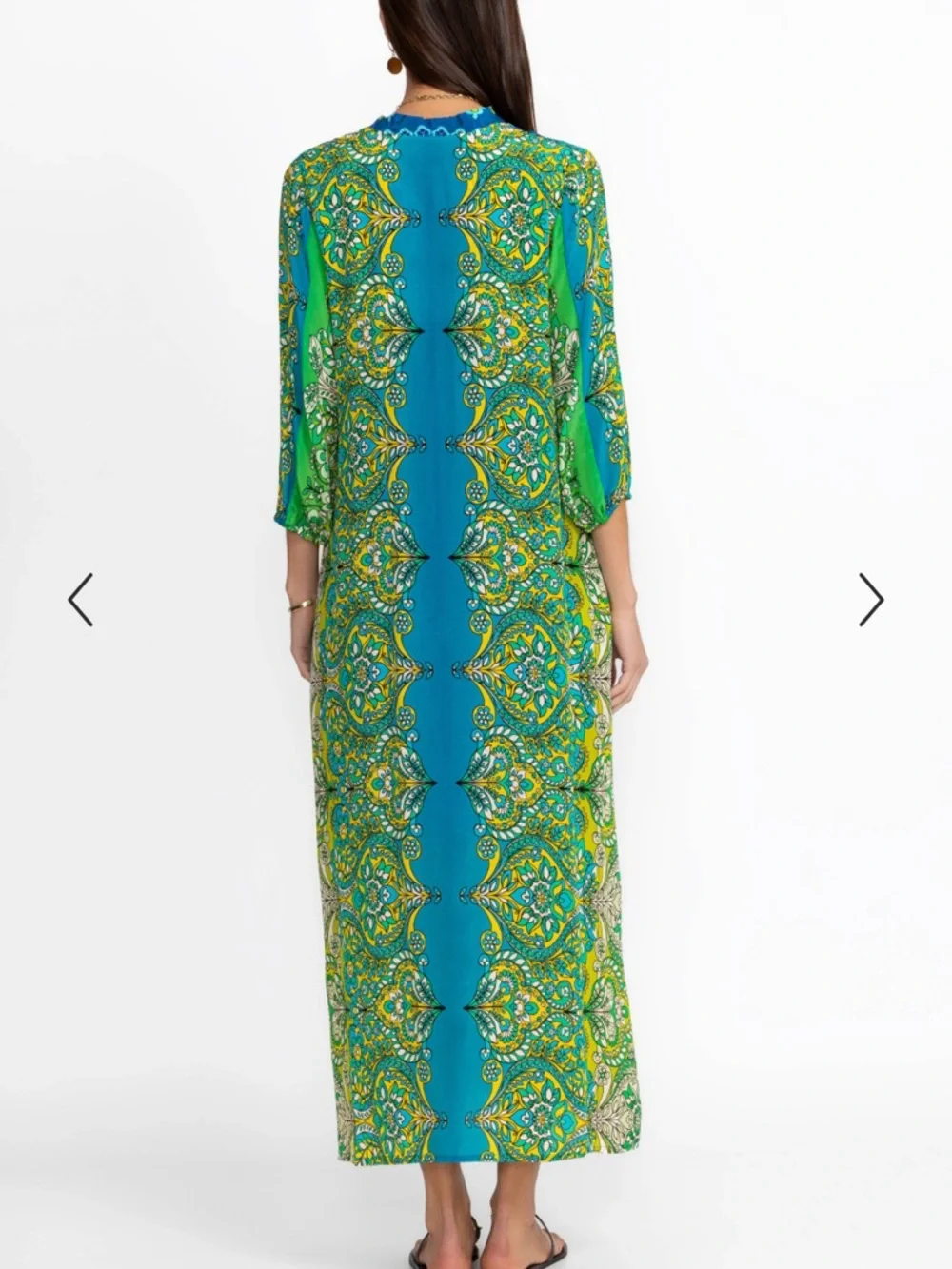 Johnny Was 100% Silk KAHINU Dress  in Diomedes Blue Green Sz L LIKE NEW - Picture 2 of 14